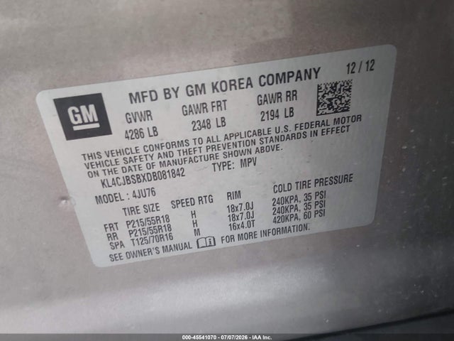 Продажа на аукционе авто 2013 Buick Encore Convenience, vin: KL4CJBSBXDB081842, номер лота: 45541070