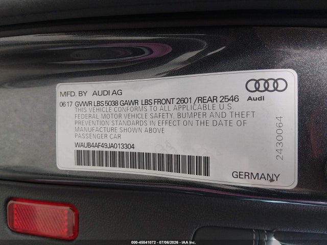 Aukcja sprzedaży 2018 Audi S4 3.0t Premium Plus, vin: WAUB4AF49JA013304, numer aukcji: 45541072