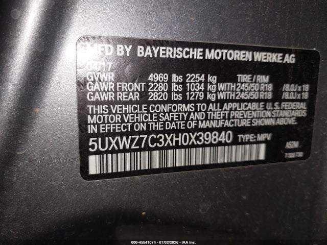 5UXWZ7C3XH0X39840 BMW X3 Sdrive28i