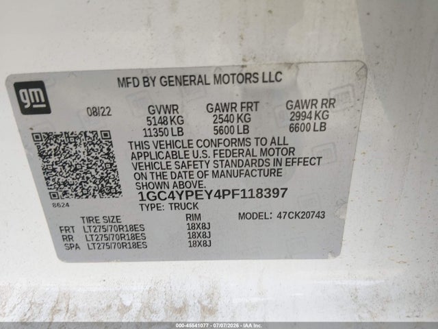 1GC4YPEY4PF118397 Chevrolet Silverado 2500hd 4wd Standard Bed Ltz