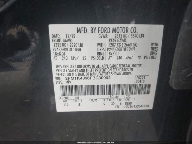Ford EDGE SEL 2015 2FMTK4J96FBC30902 Image 9
