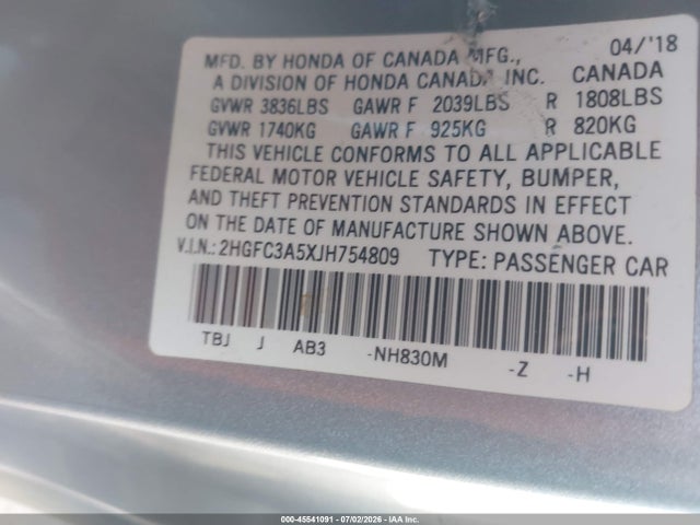 Honda CIVIC SI 2018 2HGFC3A5XJH754809 Image 9