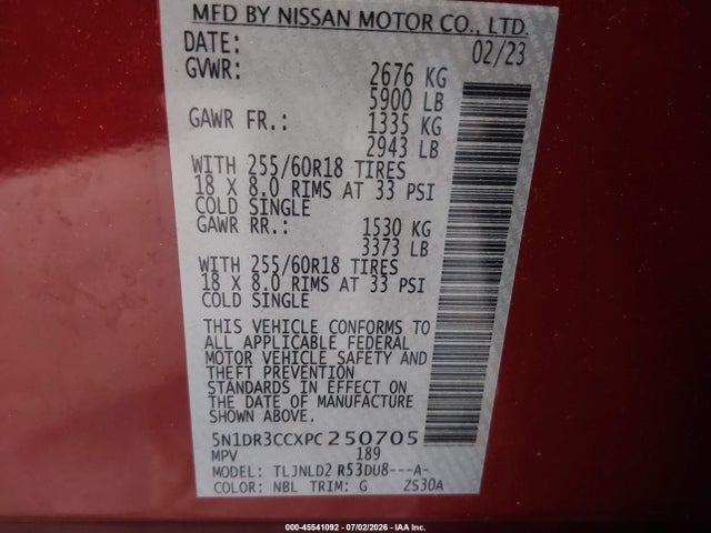 Продаж на аукціоні авто 2023 Nissan Pathfinder Sl 4wd, vin: 5N1DR3CCXPC250705, номер лоту: 45541092