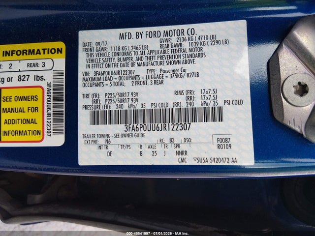 3FA6P0UU6JR122307 Ford Fusion Hybrid S