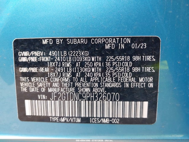 Aukcja sprzedaży 2023 Subaru Crosstrek Hybrid, vin: JF2GTDNC9PH326070, numer aukcji: 45541098