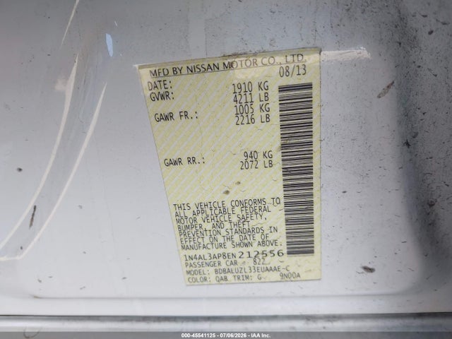 1N4AL3AP8EN212556 Nissan Altima 2.5 Sv