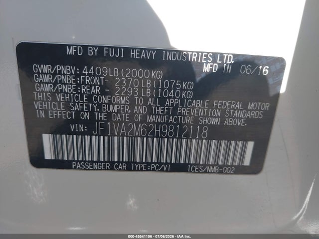 JF1VA2M62H9812118 Subaru Wrx Sti
