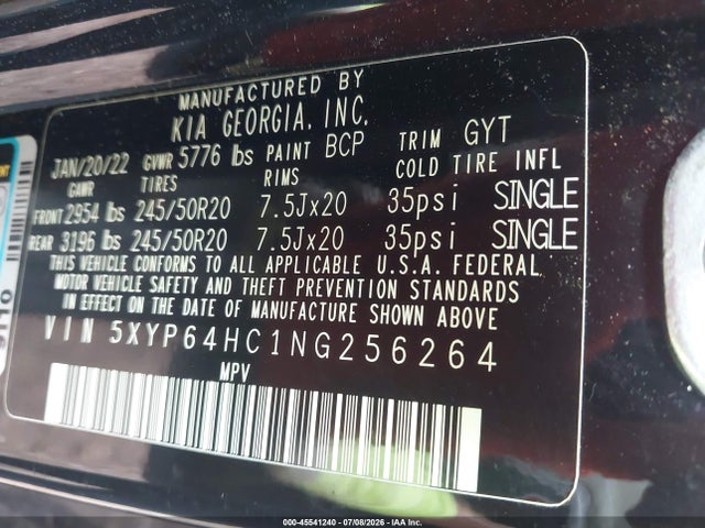 Aukcja sprzedaży 2022 Kia Telluride S, vin: 5XYP64HC1NG256264, numer aukcji: 45541240