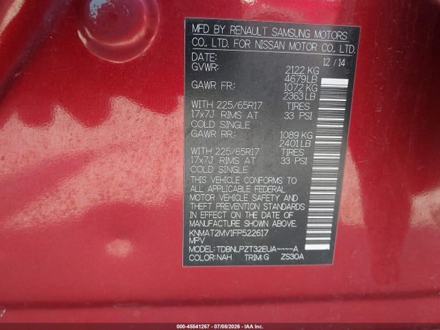 Nissan ROGUE S 2015 KNMAT2MV1FP522617 Image 9