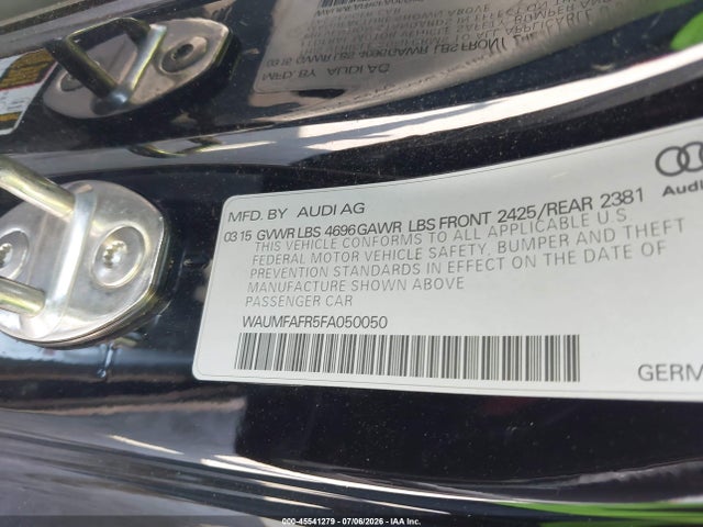 2015 Audi A5 2.0t Premium მანქანა იყიდება აუქციონზე, vin: WAUMFAFR5FA050050, აუქციონის ნომერი: 45541279