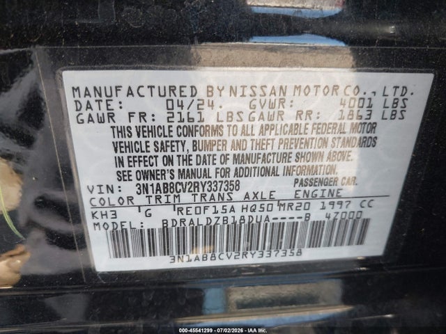 3N1AB8CV2RY337358 Nissan Sentra Sv Xtronic Cvt