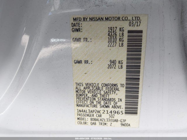1N4AL3AP2HC214965 Nissan Altima 2.5 Sr
