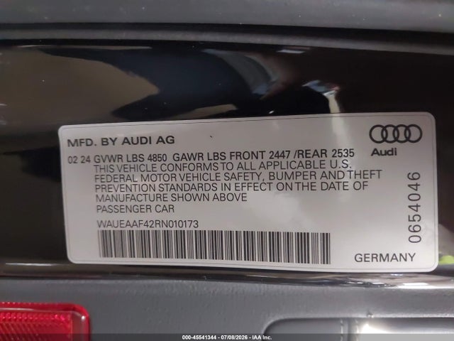 Aukcja sprzedaży 2024 Audi A4 Premium Plus 45 Tfsi S Line Quattro S Tronic, vin: WAUEAAF42RN010173, numer aukcji: 45541344