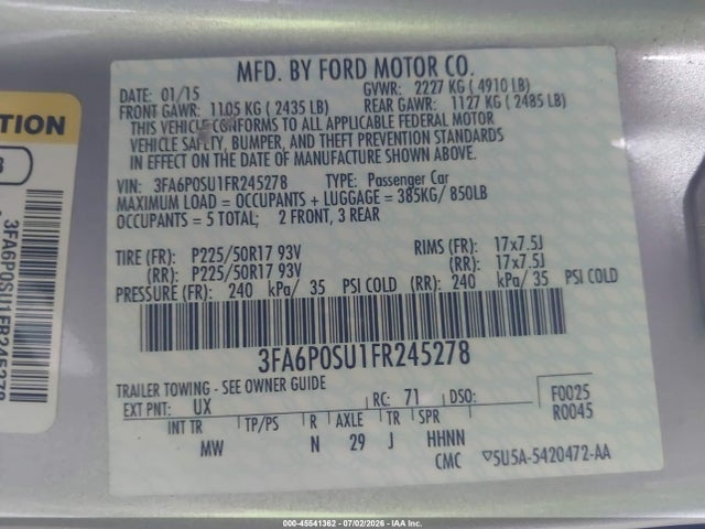 Ford Fusion Energi Titanium 2015 3FA6P0SU1FR245278 Image 9