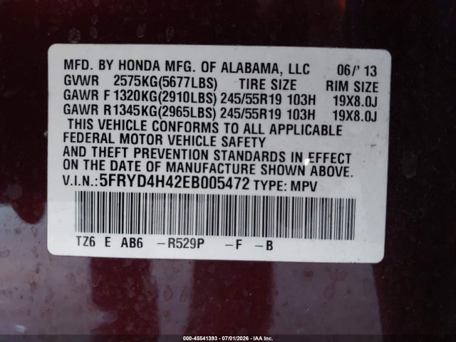 Продаж на аукціоні авто 2014 Acura Mdx Technology Package, vin: 5FRYD4H42EB005472, номер лоту: 45541393