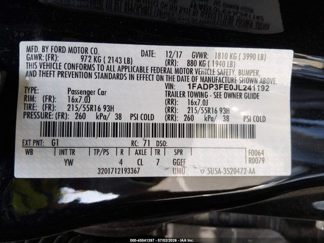 Ford FOCUS SE 2018 1FADP3FE0JL241192 Image 9