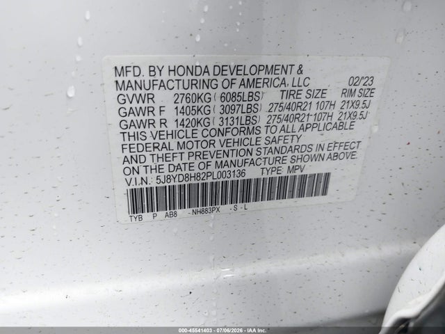 Aukcja sprzedaży 2023 Acura Mdx Type S W/advance Package, vin: 5J8YD8H82PL003136, numer aukcji: 45541403