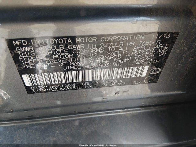 Продажа на аукционе авто 2014 Lexus Gs 350, vin: JTHBE1BL7E5031987, номер лота: 45541404