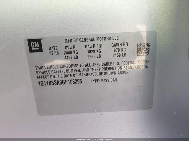 Auction sale of the 2016 Chevrolet Malibu Limited Ls, vin: 1G11B5SA8GF103295, lot number: 45541409