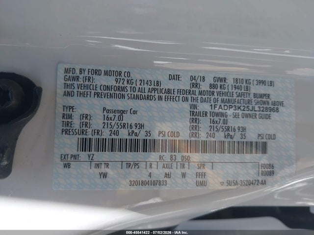Ford FOCUS SE 2018 1FADP3K25JL328968 Image 9