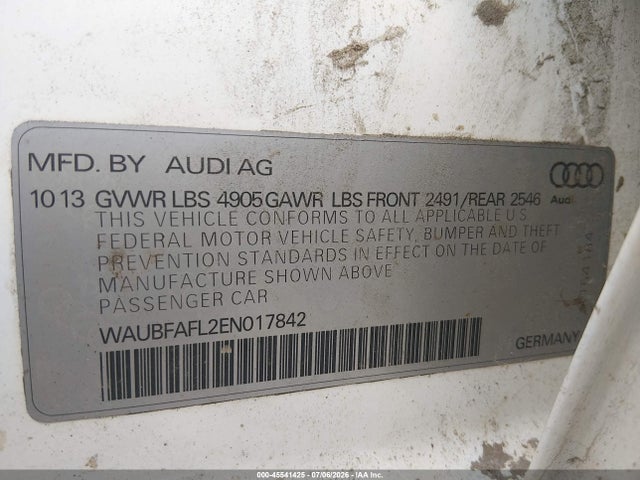 Aukcja sprzedaży 2014 Audi A4 2.0t Premium, vin: WAUBFAFL2EN017842, numer aukcji: 45541425