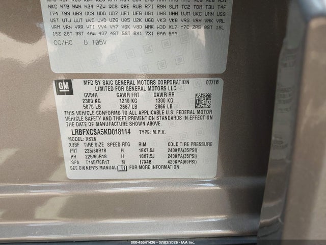 Auction sale of the 2019 Buick Envision Fwd Essence, vin: LRBFXCSA5KD018114, lot number: 45541426