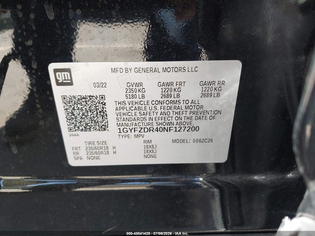 45541428 :رقم المزاد ، 1GYFZDR40NF127200 vin ، 2022 Cadillac Xt4 Awd Premium Luxury مزاد بيع