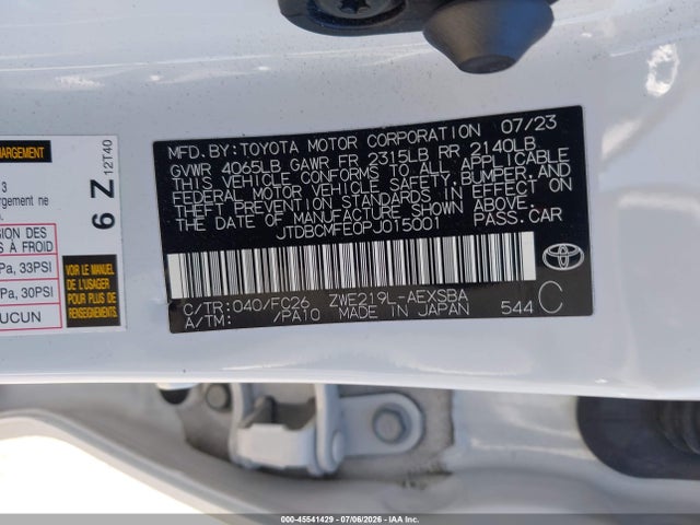 Toyota Corolla Hybrid Se 2023 JTDBCMFE0PJ015001 Image 9