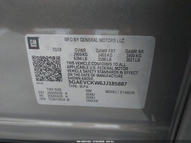 Продажа на аукционе авто 2018 Buick Enclave Avenir, vin: 5GAEVCKW6JJ185887, номер лота: 45541453