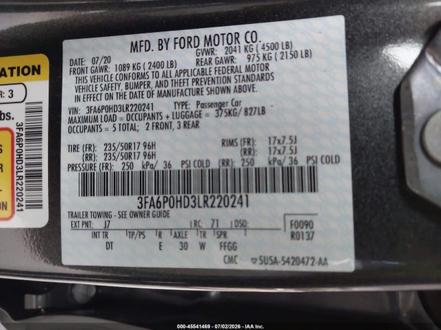 3FA6P0HD3LR220241 Ford FUSION SE