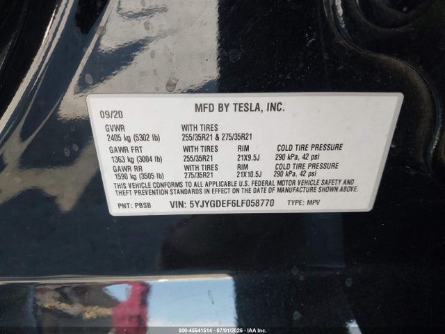 Продажа на аукционе авто 2020 Tesla Model Y Long Range Dual Motor All-wheel Drive/performance Dual Motor All-wheel Drive, vin: 5YJYGDEF6LF058770, номер лота: 45541514