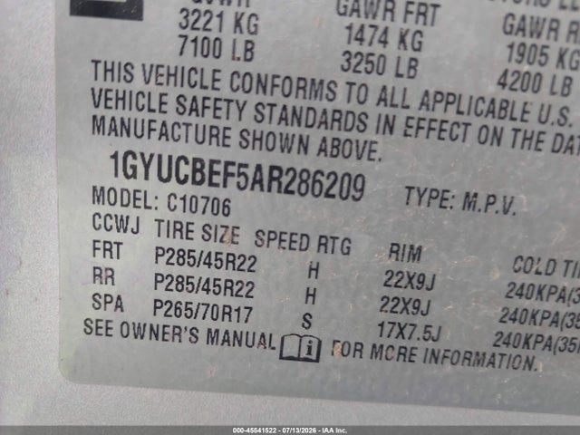 Aukcja sprzedaży 2010 Cadillac Escalade Luxury, vin: 1GYUCBEF5AR286209, numer aukcji: 45541522