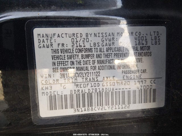 Продаж на аукціоні авто 2020 Nissan Sentra Sv Xtronic Cvt, vin: 3N1AB8CV2LY211122, номер лоту: 45541570
