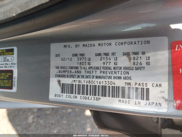 Aukcja sprzedaży 2012 Mazda Mazda3 I Touring, vin: JM1BL1V80C1613304, numer aukcji: 45541576
