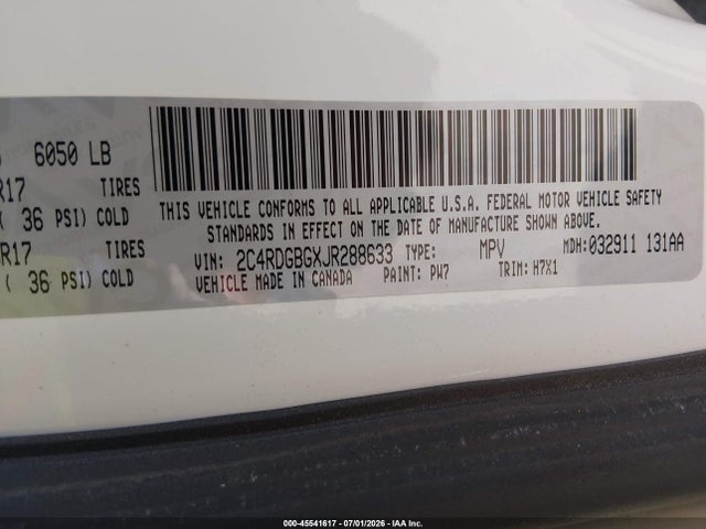 Dodge Grand Caravan Se 2018 2C4RDGBGXJR288633 Image 9