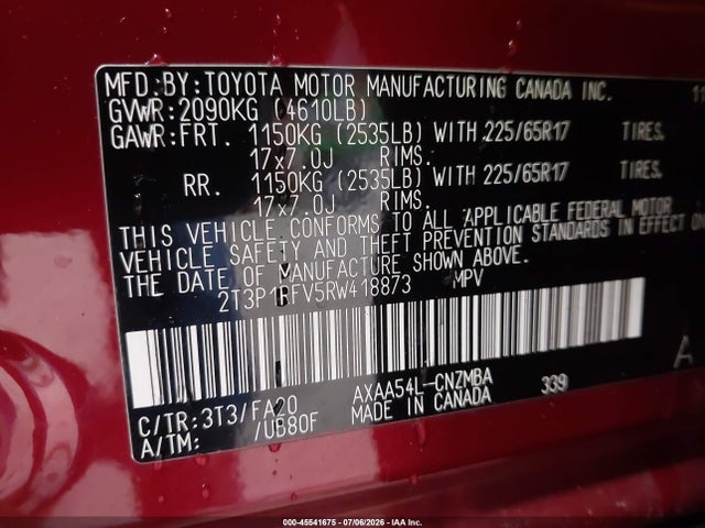 2024 Toyota Rav4 Xle მანქანა იყიდება აუქციონზე, vin: 2T3P1RFV5RW418873, აუქციონის ნომერი: 45541675
