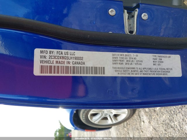 45541679 :رقم المزاد ، 2C3CDXBG5LH190032 vin ، 2020 Dodge Charger Sxt Rwd مزاد بيع