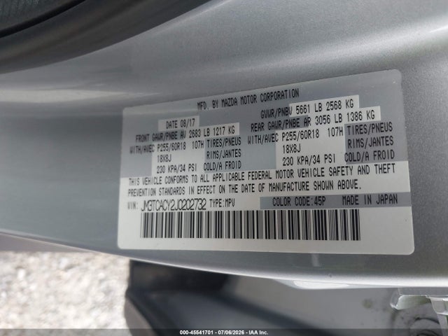 Aukcja sprzedaży 2018 Mazda Cx-9 Touring, vin: JM3TCACY2J0202732, numer aukcji: 45541701