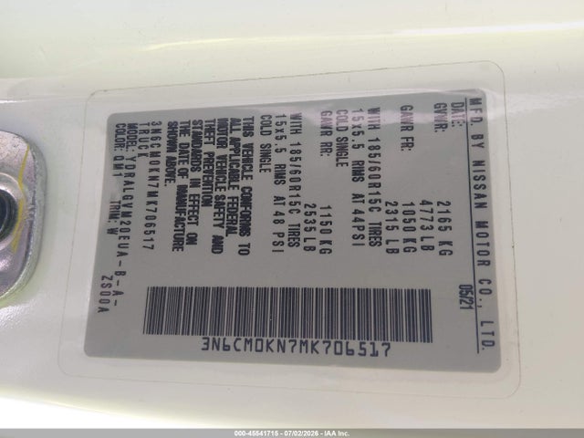 3N6CM0KN7MK706517 Nissan Nv200 Cargo Sv Xtronic Cvt