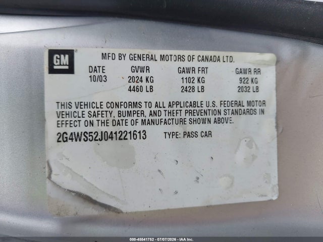 Продажа на аукционе авто 2004 Buick Century, vin: 2G4WS52J041221613, номер лота: 45541752