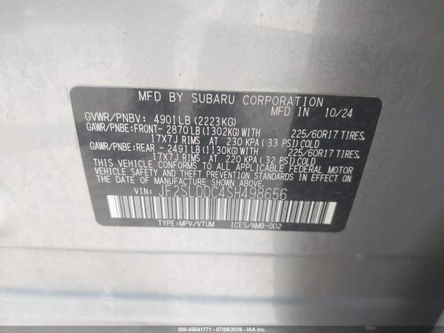45541771 :رقم المزاد ، JF2SLDDC4SH498656 vin ، 2025 Subaru Forester Premium مزاد بيع
