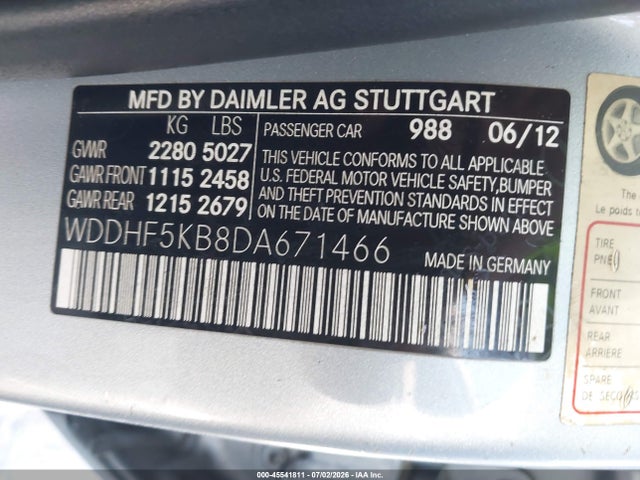 45541811 :رقم المزاد ، WDDHF5KB8DA671466 vin ، 2013 Mercedes-benz E 350 مزاد بيع