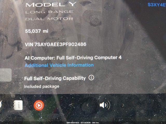 Продажа на аукционе авто 2023 Tesla Model Y Awd/long Range Dual Motor All-wheel Drive, vin: 7SAYGAEE3PF902486, номер лота: 45541823