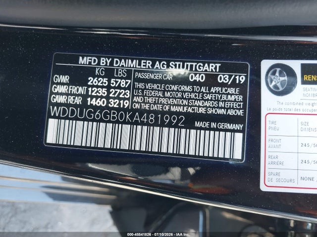 Продажа на аукционе авто 2019 Mercedes-benz S 450, vin: WDDUG6GB0KA481992, номер лота: 45541826
