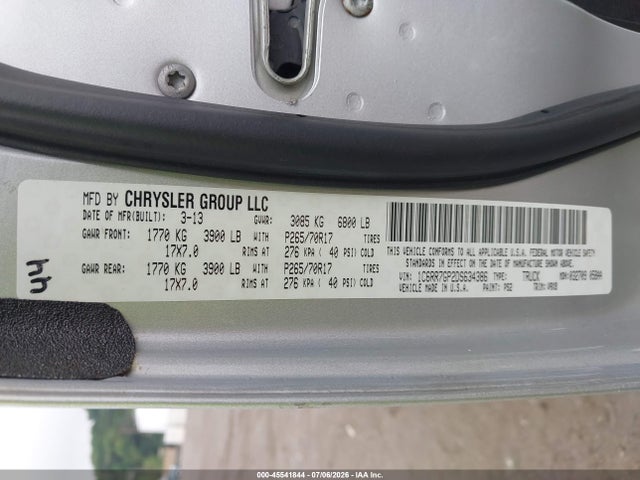 45541844 :رقم المزاد ، 1C6RR7GP2DS634386 vin ، 2013 Ram 1500 Slt مزاد بيع