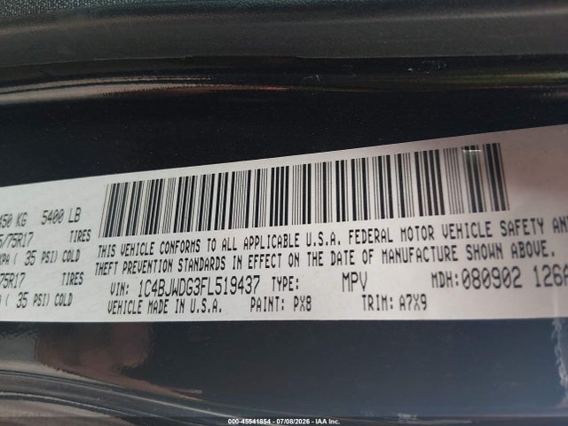 Продажа на аукционе авто 2015 Jeep Wrangler Unlimited Sport, vin: 1C4BJWDG3FL519437, номер лота: 45541854
