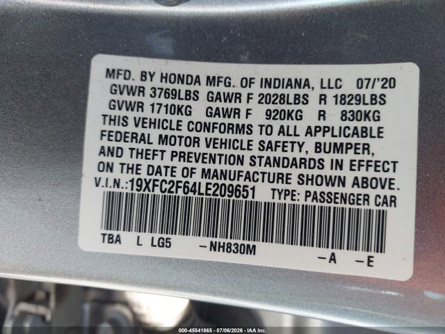 Honda Civic Lx 2020 19XFC2F64LE209651 Image 9