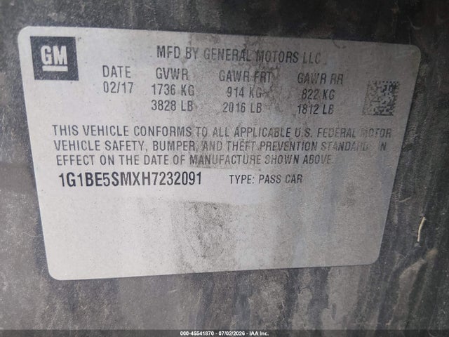1G1BE5SMXH7232091 Chevrolet Cruze Lt Auto