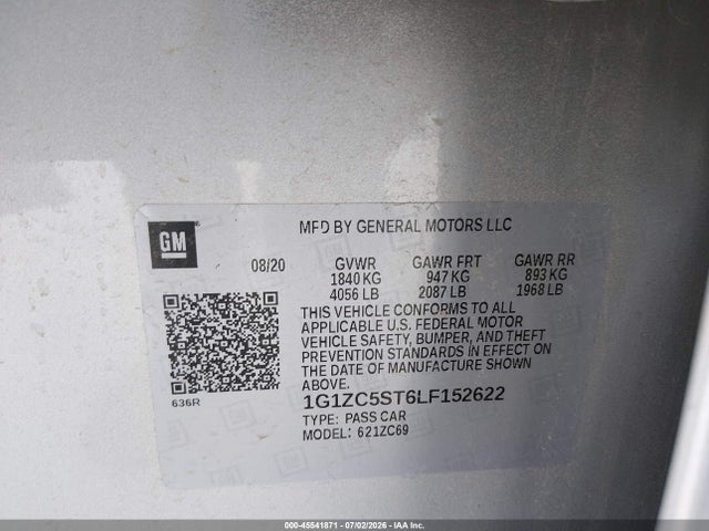 1G1ZC5ST6LF152622 Chevrolet Malibu Fwd 1fl