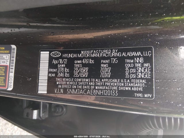 Продажа на аукционе авто 2022 Hyundai Tucson Se, vin: 5NMJACAE8NH120133, номер лота: 45541889